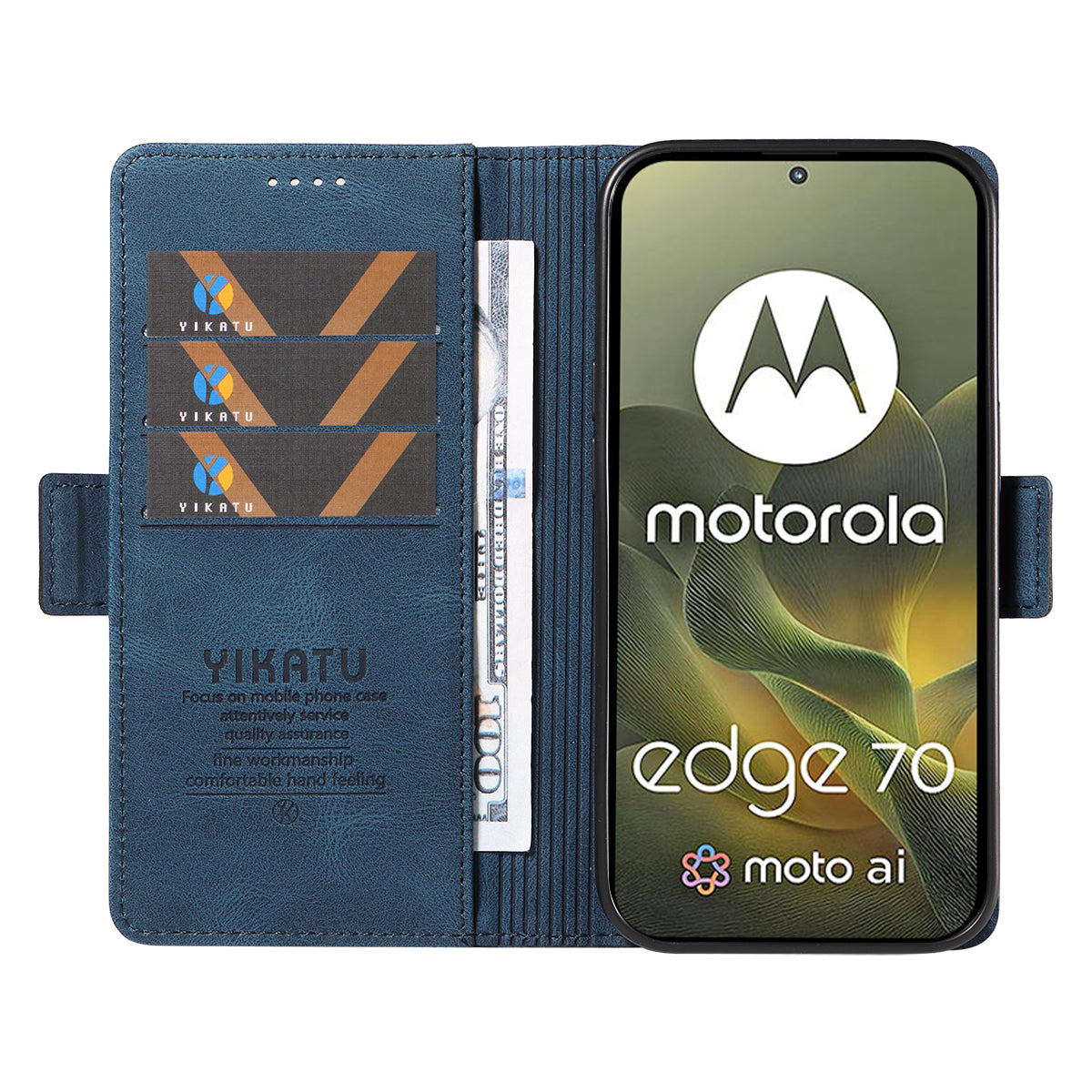 For Motorola Edge 70 5G Leather Case YIKATU YK-005 Skin-touch Feeling Wallet Phone Cover - Blue