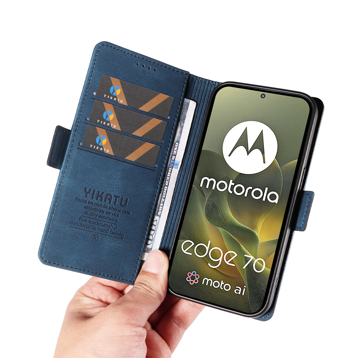 For Motorola Edge 70 5G Leather Case YIKATU YK-005 Skin-touch Feeling Wallet Phone Cover - Blue