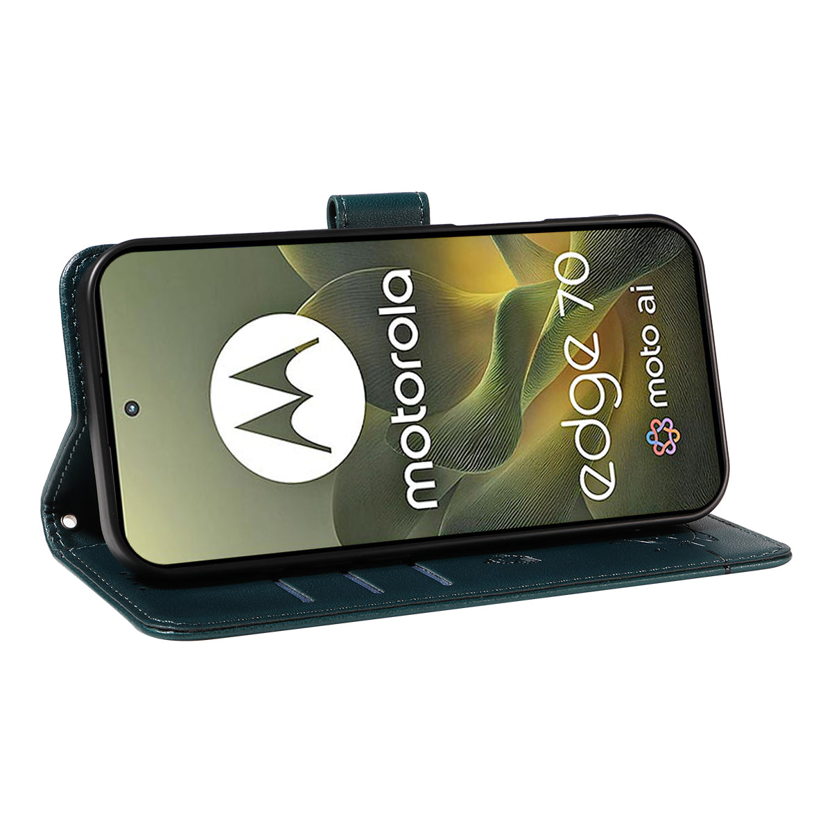 For Motorola Edge 70 5G Case Cat Pattern Imprint Leather Phone Cover with Wrist Strap - Blue