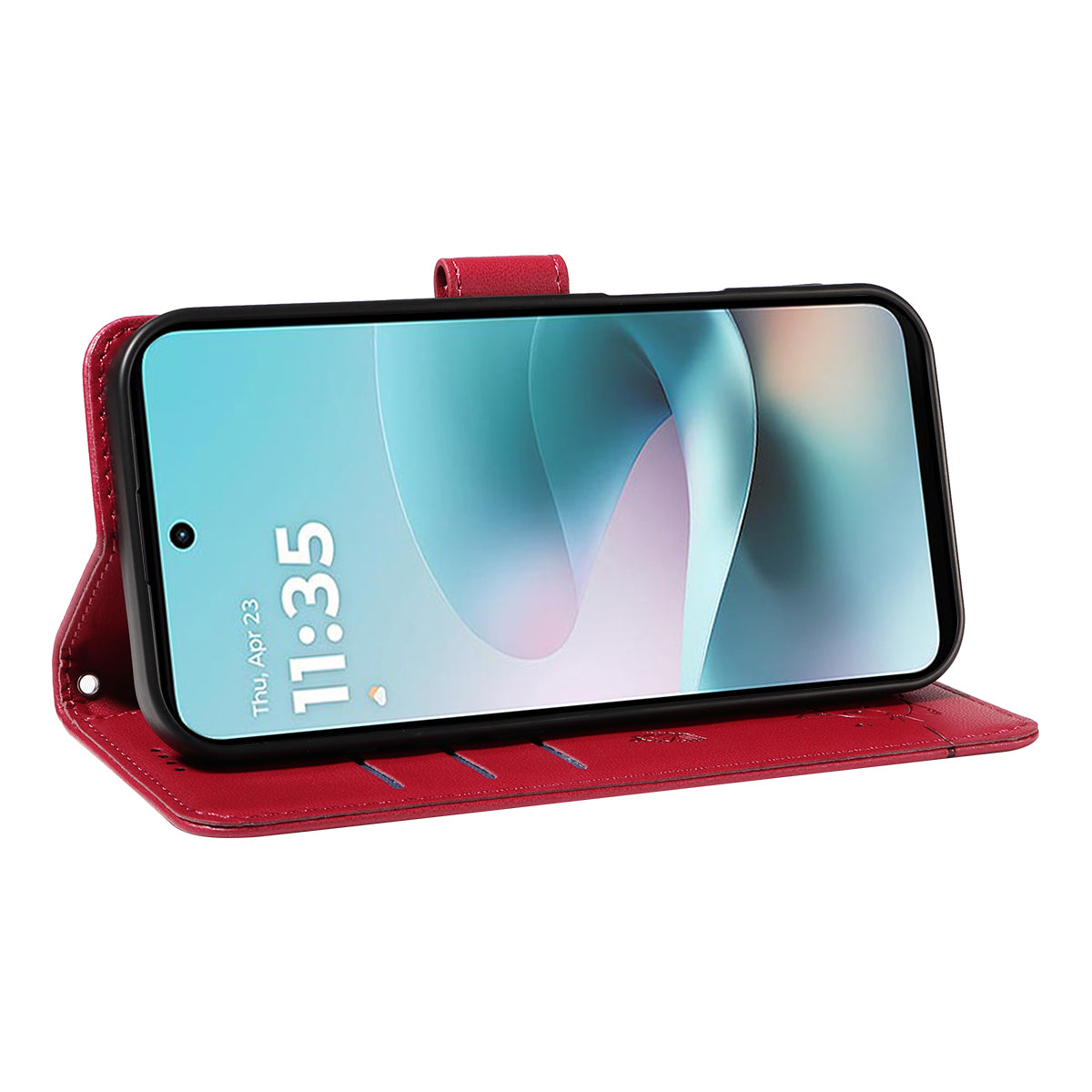 For Motorola Moto G57 Power 5G / Motorola Moto G100 5G (2025) / Motorola Moto G67 Power 5G Case Cat Pattern Imprint Leather Phone Cover with Wrist Strap - Red