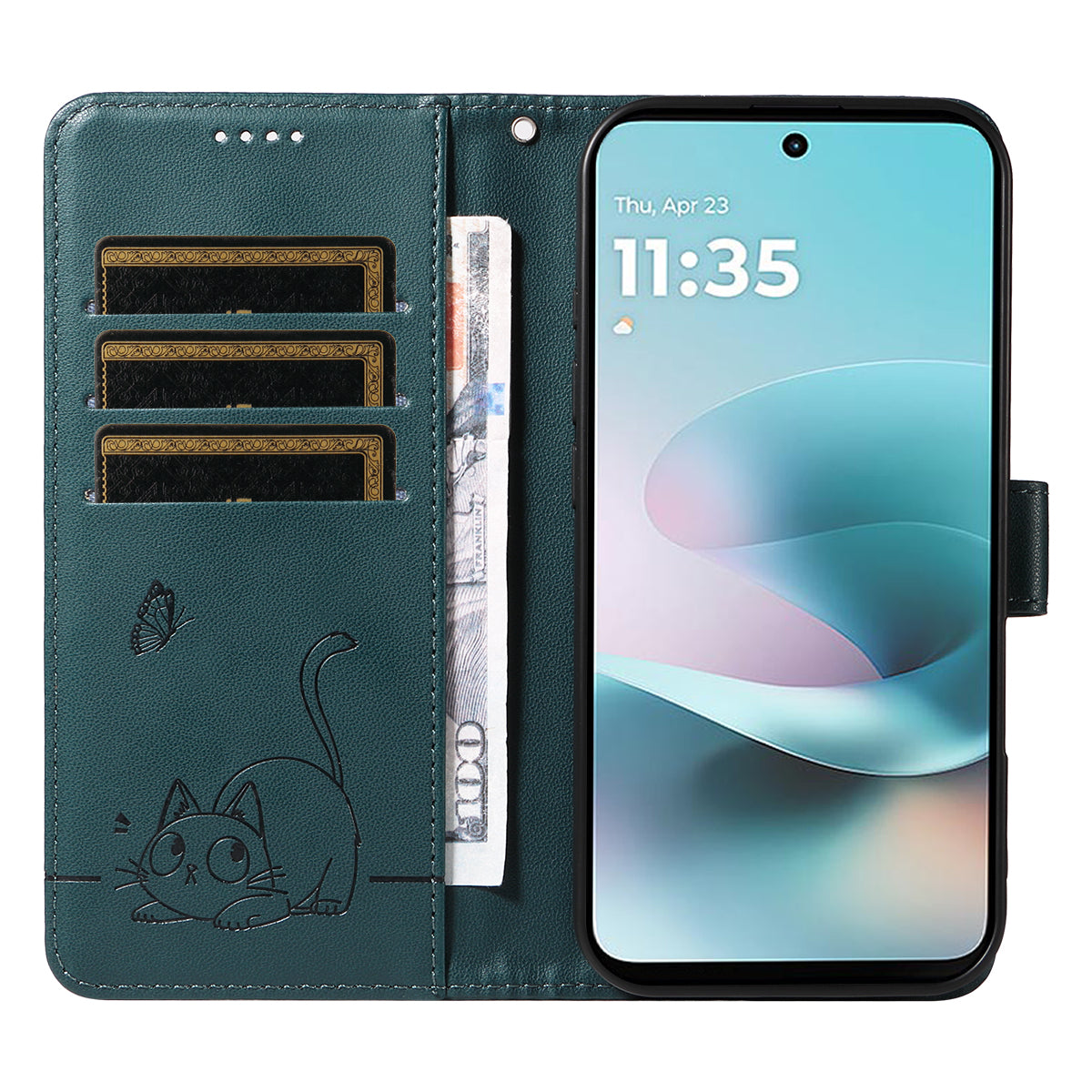 For Motorola Moto G57 Power 5G / Motorola Moto G100 5G (2025) / Motorola Moto G67 Power 5G Case Cat Pattern Imprint Leather Phone Cover with Wrist Strap - Blue