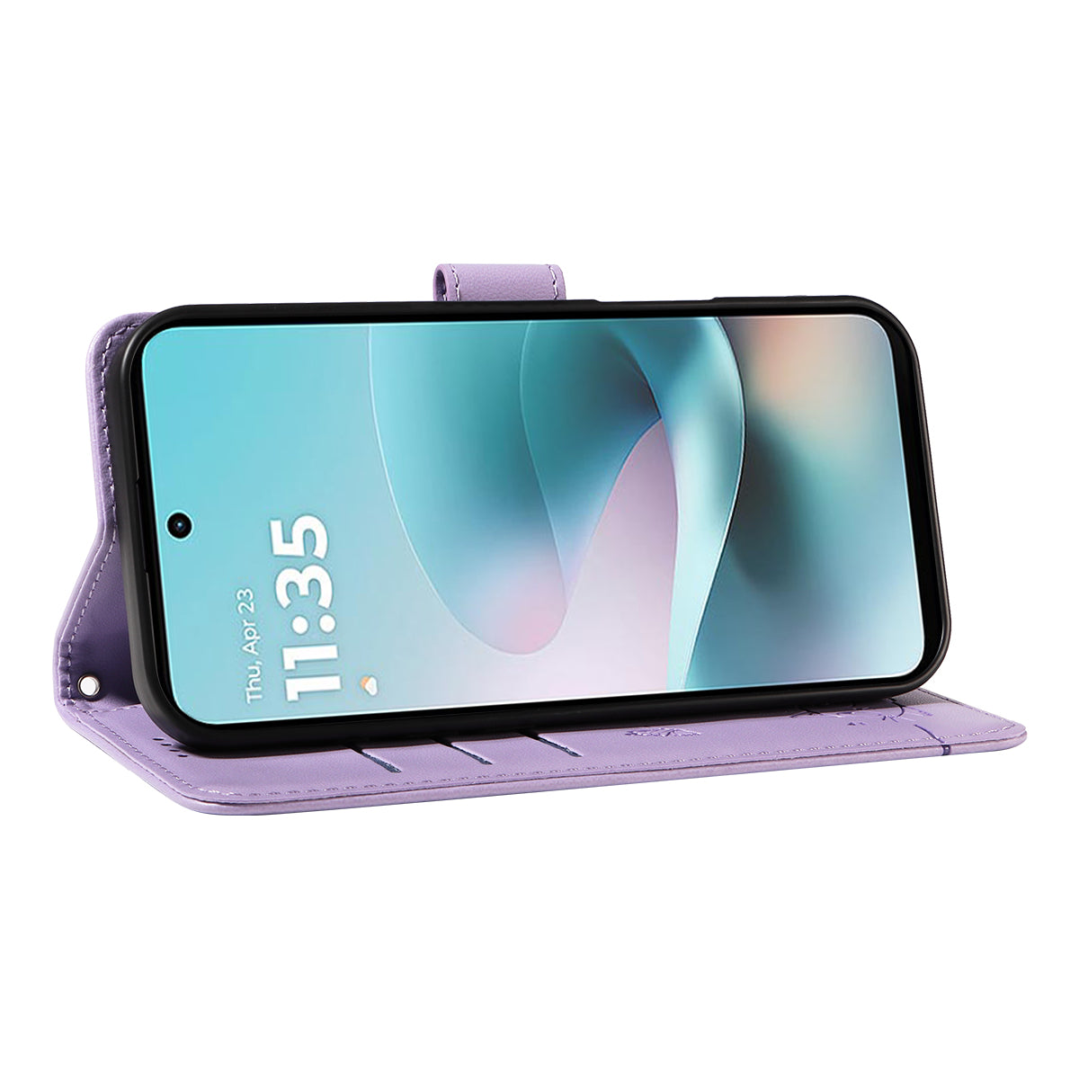 For Motorola Moto G57 Power 5G / Motorola Moto G100 5G (2025) / Motorola Moto G67 Power 5G Case Cat Pattern Imprint Leather Phone Cover with Wrist Strap - Purple