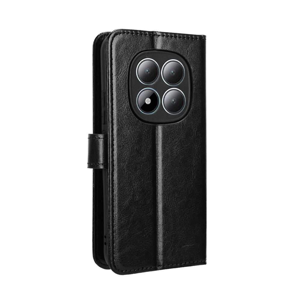 For Xiaomi Redmi Note 15 Pro 4G (Global) PU Leather Case with Strap Crazy Horse Texture Phone Wallet Cover - Black