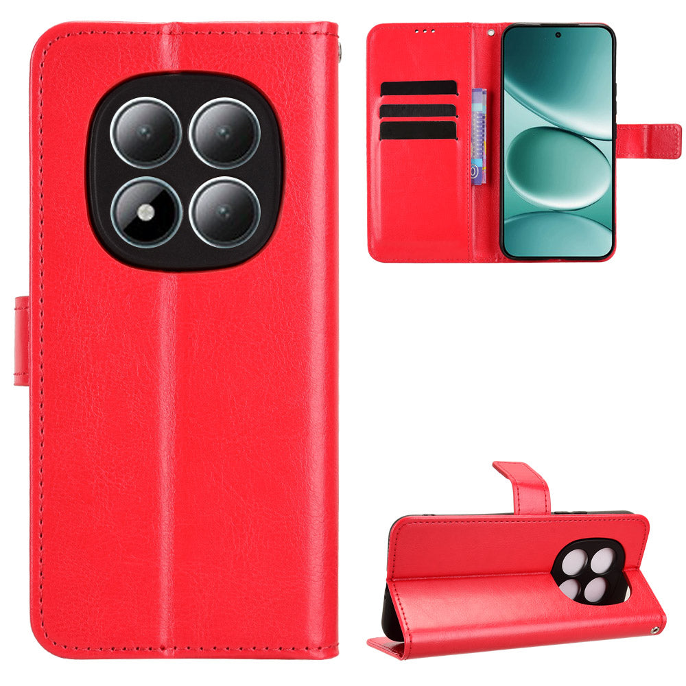 For Xiaomi Redmi Note 15 Pro 4G (Global) PU Leather Case with Strap Crazy Horse Texture Phone Wallet Cover - Red