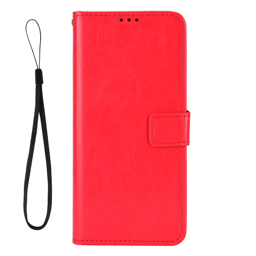For Xiaomi Redmi Note 15 Pro 4G (Global) PU Leather Case with Strap Crazy Horse Texture Phone Wallet Cover - Red