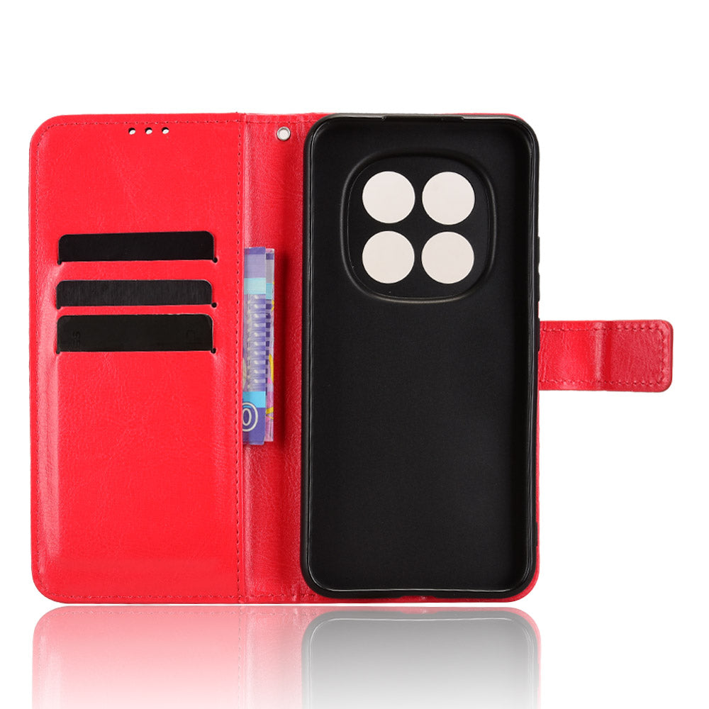 For Xiaomi Redmi Note 15 Pro 4G (Global) PU Leather Case with Strap Crazy Horse Texture Phone Wallet Cover - Red