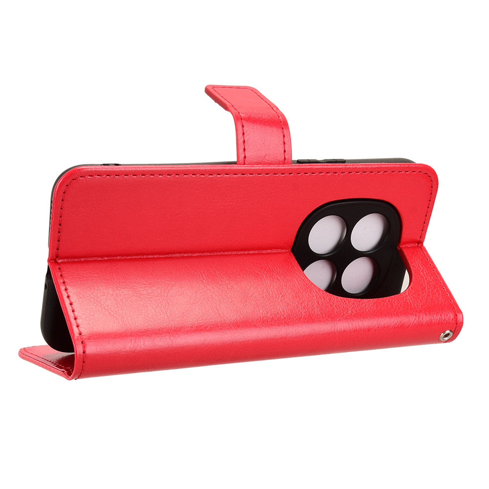 For Xiaomi Redmi Note 15 Pro 4G (Global) PU Leather Case with Strap Crazy Horse Texture Phone Wallet Cover - Red