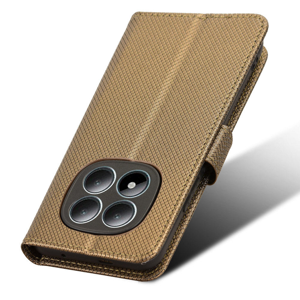 For Xiaomi Redmi Note 15 Pro 4G (Global) Leather Wallet Case with Strap Diamond Texture Phone Cover - Brown