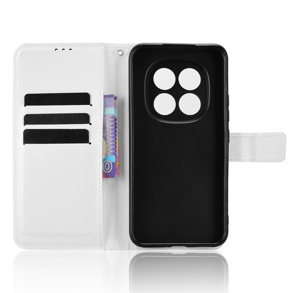 For Xiaomi Redmi Note 15 Pro 4G (Global) Leather Wallet Case with Strap Diamond Texture Phone Cover - White