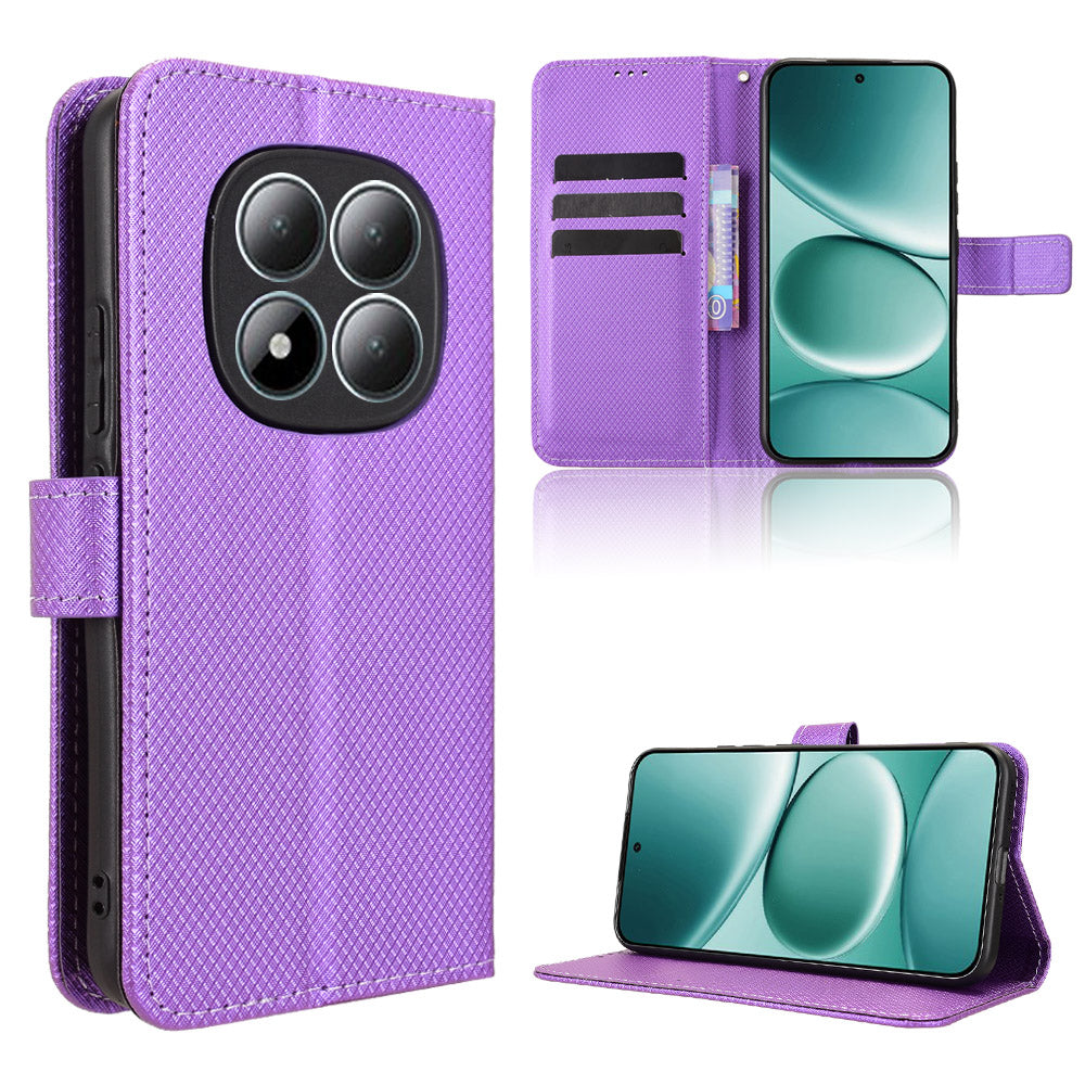For Xiaomi Redmi Note 15 Pro 4G (Global) Leather Wallet Case with Strap Diamond Texture Phone Cover - Purple