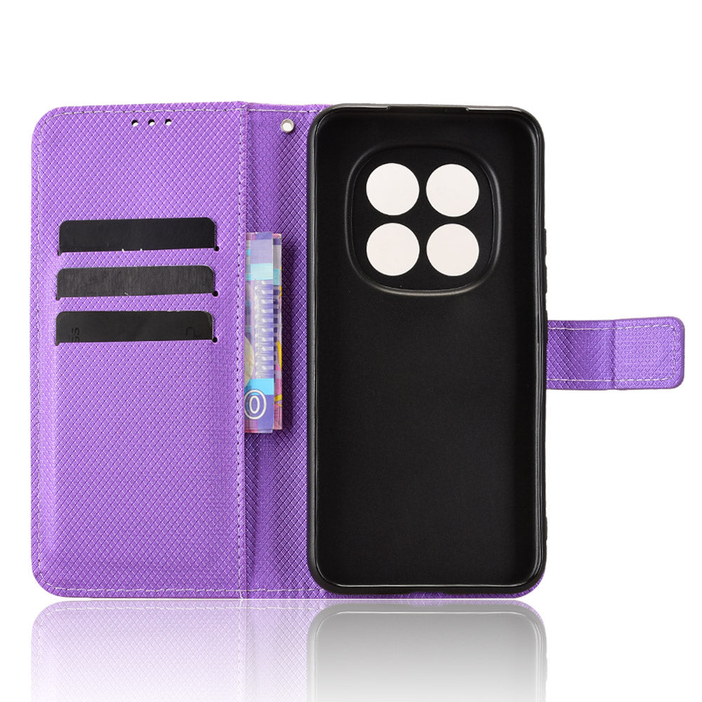 For Xiaomi Redmi Note 15 Pro 4G (Global) Leather Wallet Case with Strap Diamond Texture Phone Cover - Purple