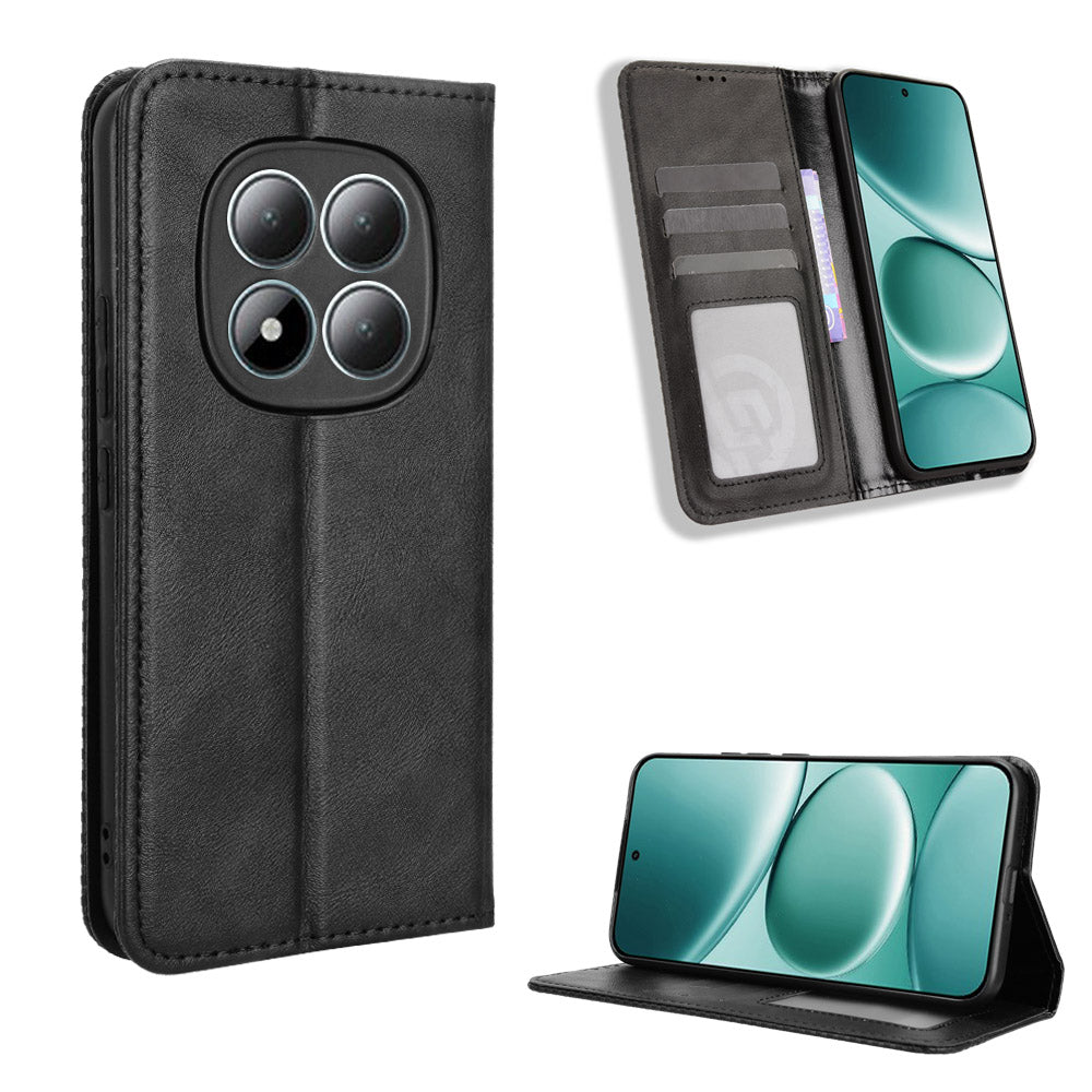 For Xiaomi Redmi Note 15 Pro 4G (Global) Leather Case Wallet Stand Retro Texture Phone Cover - Black