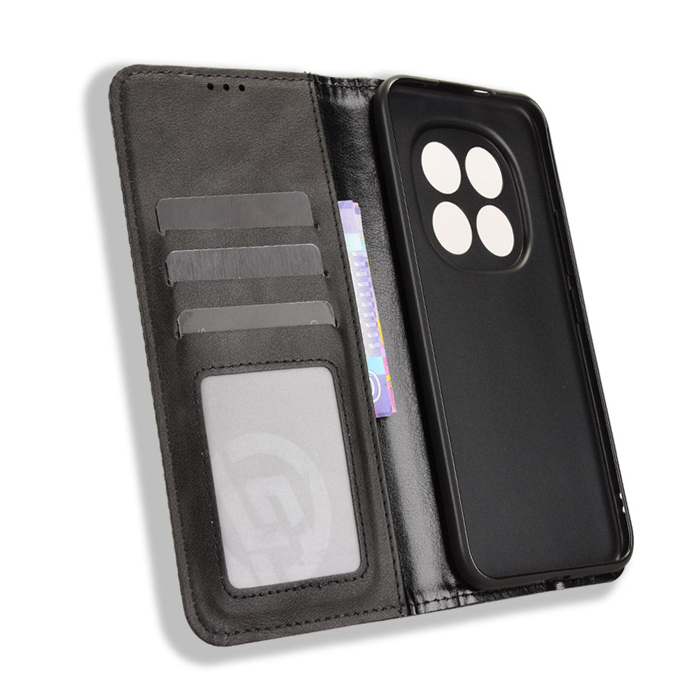 For Xiaomi Redmi Note 15 Pro 4G (Global) Leather Case Wallet Stand Retro Texture Phone Cover - Black