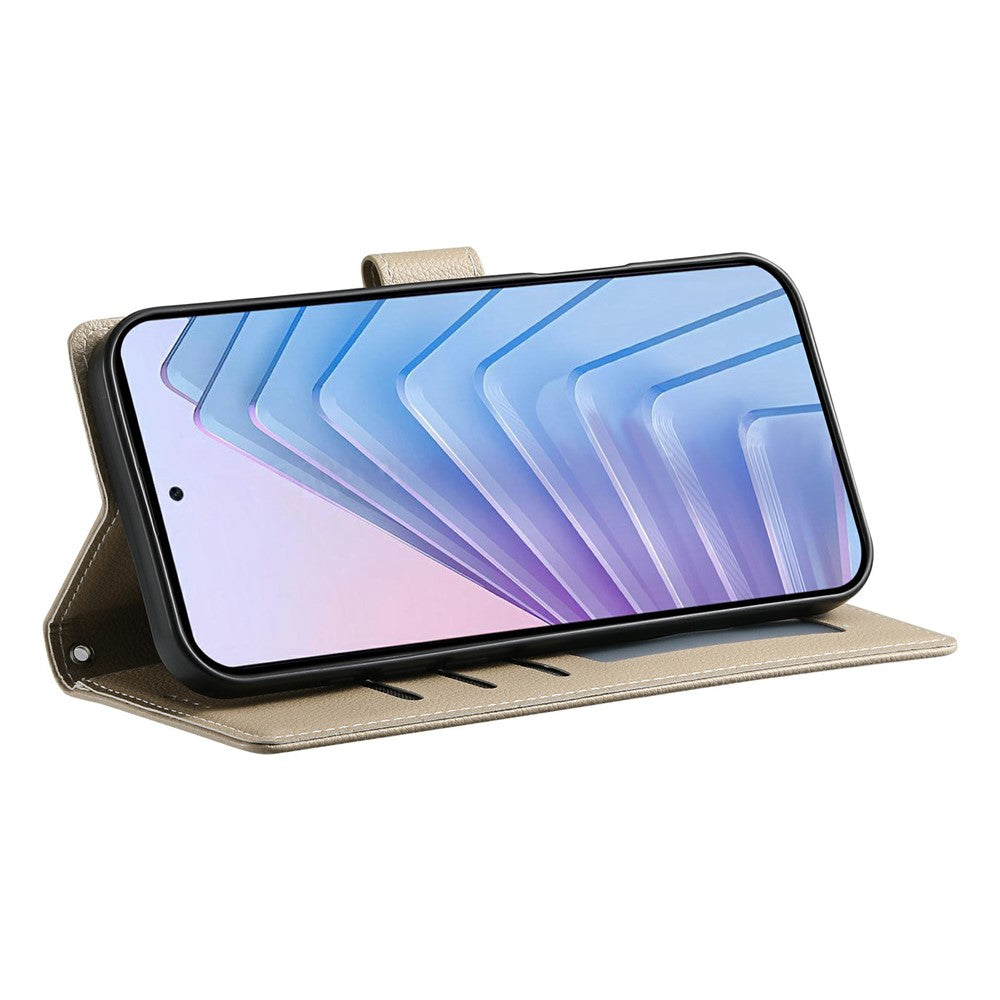 For Xiaomi Redmi Note 15 Pro 4G (Global) Case Magnetic Snap Litchi Texture Leather Wallet Phone Cover with Wrist Strap - Apricot