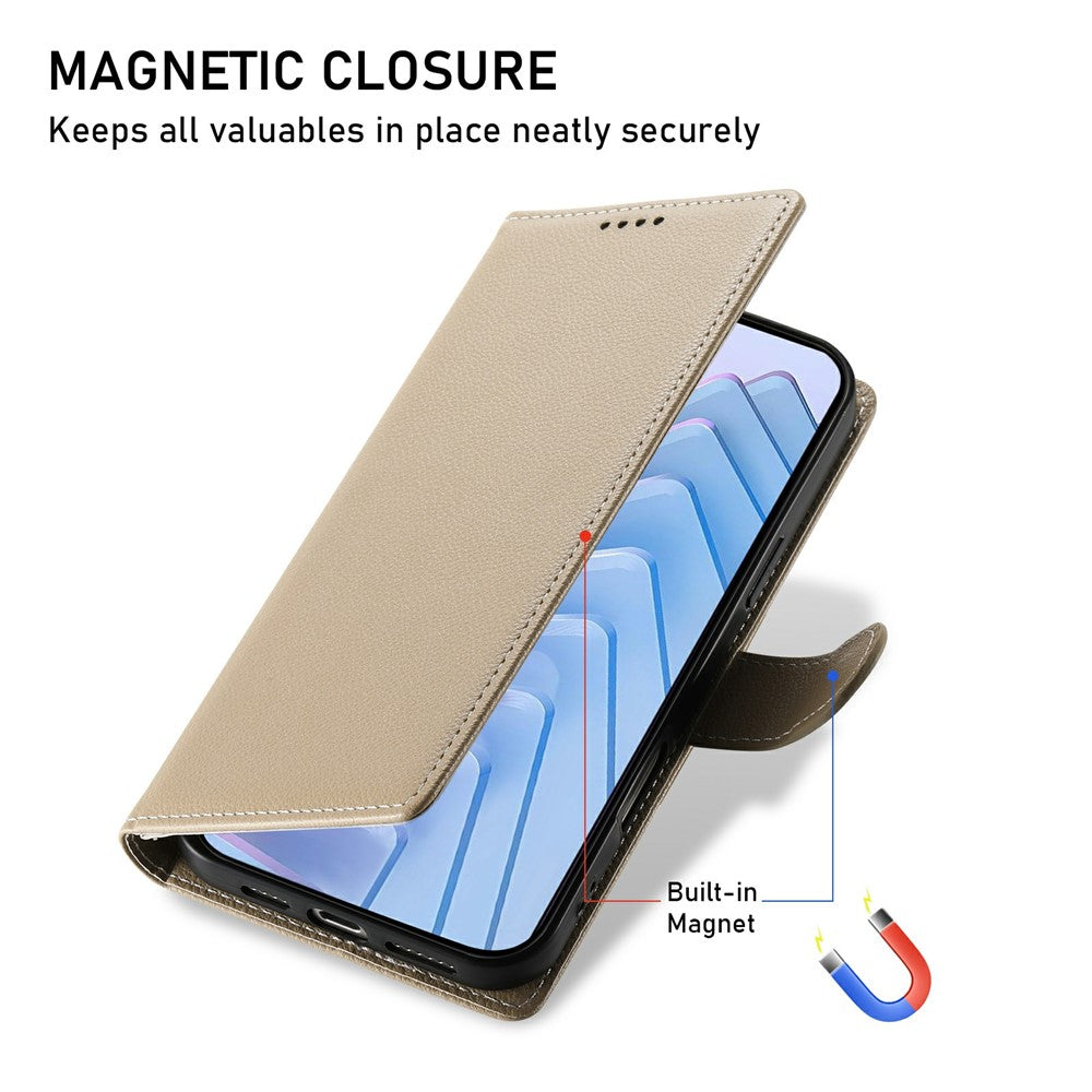 For Xiaomi Redmi Note 15 Pro 4G (Global) Case Magnetic Snap Litchi Texture Leather Wallet Phone Cover with Wrist Strap - Apricot