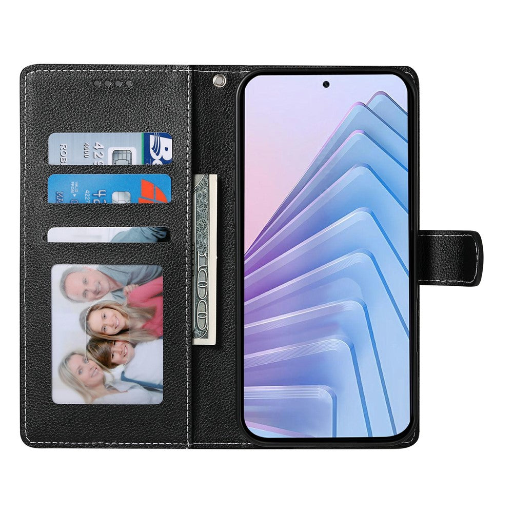 For Xiaomi Redmi Note 15 Pro 4G (Global) Case Magnetic Snap Litchi Texture Leather Wallet Phone Cover with Wrist Strap - Black