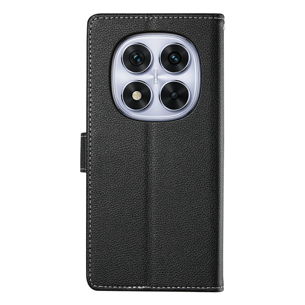 For Xiaomi Redmi Note 15 Pro 4G (Global) Case Magnetic Snap Litchi Texture Leather Wallet Phone Cover with Wrist Strap - Black