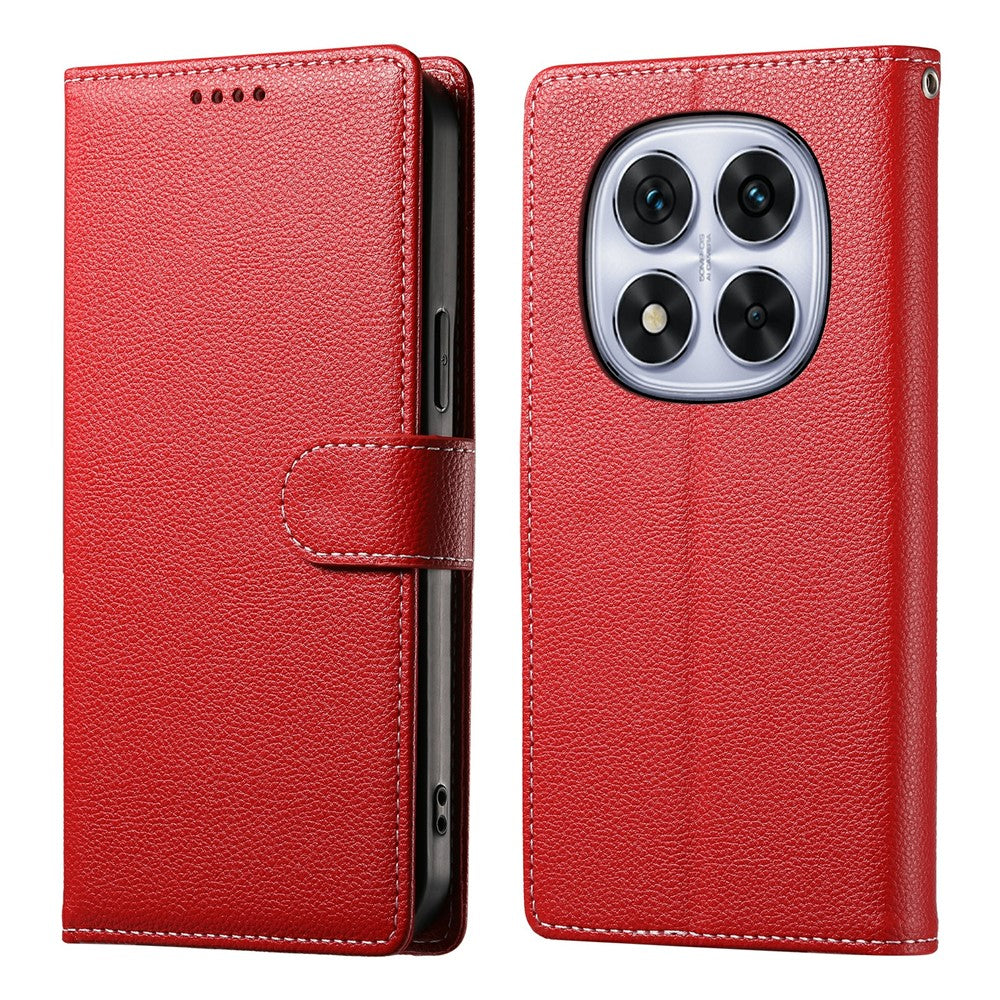 For Xiaomi Redmi Note 15 Pro 4G (Global) Case Magnetic Snap Litchi Texture Leather Wallet Phone Cover with Wrist Strap - Red