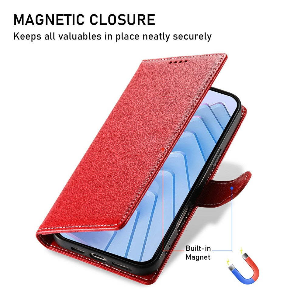 For Xiaomi Redmi Note 15 Pro 4G (Global) Case Magnetic Snap Litchi Texture Leather Wallet Phone Cover with Wrist Strap - Red