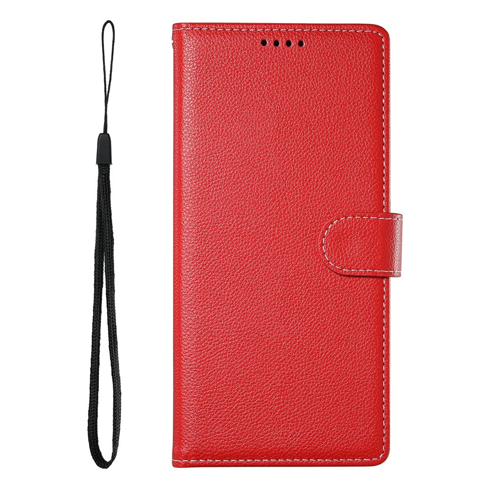 For Xiaomi Redmi Note 15 Pro 4G (Global) Case Magnetic Snap Litchi Texture Leather Wallet Phone Cover with Wrist Strap - Red