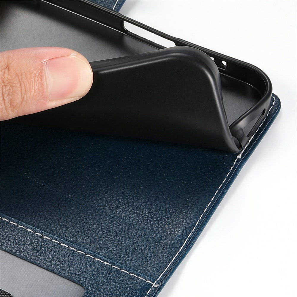 For Xiaomi Redmi Note 15 Pro 4G (Global) Case Magnetic Snap Litchi Texture Leather Wallet Phone Cover with Wrist Strap - Dark Blue