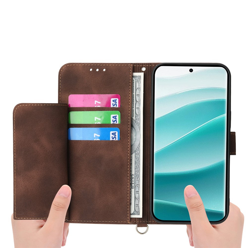 For Xiaomi Redmi Note 15 Pro 4G (Global) Case Flower Pattern PU Leather Wallet Phone Cover with Strap - Brown