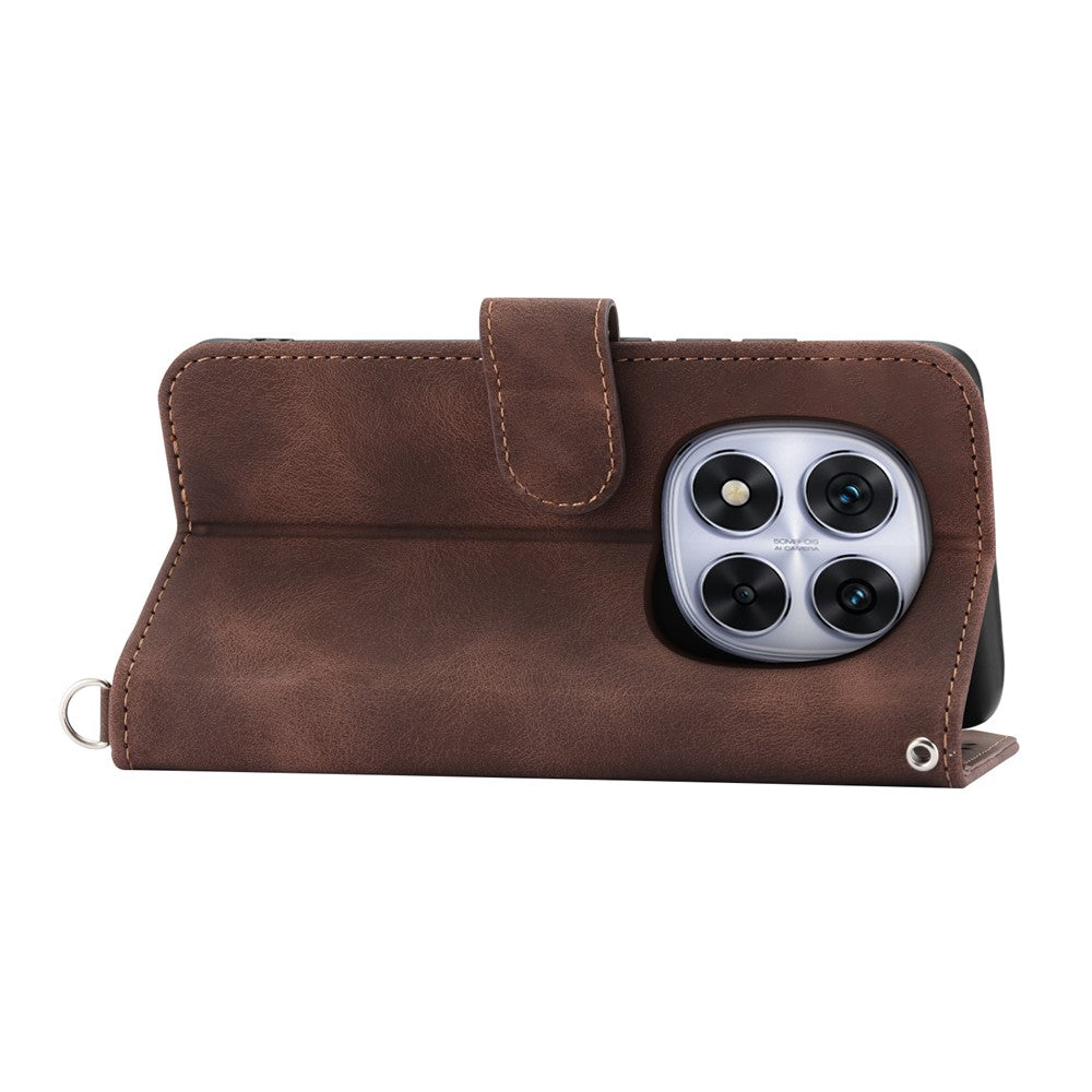 For Xiaomi Redmi Note 15 Pro 4G (Global) Case Flower Pattern PU Leather Wallet Phone Cover with Strap - Brown