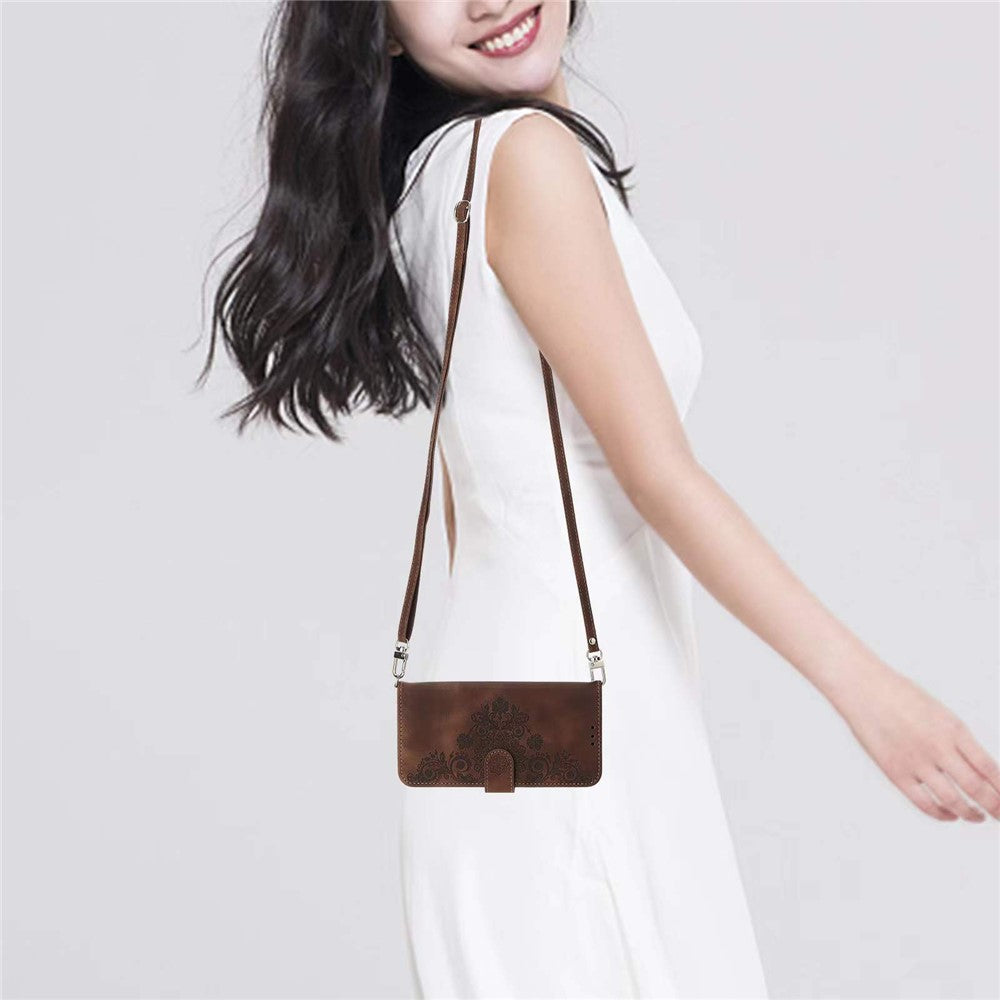 For Xiaomi Redmi Note 15 Pro 4G (Global) Case Flower Pattern PU Leather Wallet Phone Cover with Strap - Brown