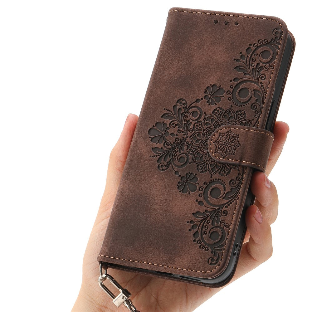 For Xiaomi Redmi Note 15 Pro 4G (Global) Case Flower Pattern PU Leather Wallet Phone Cover with Strap - Brown