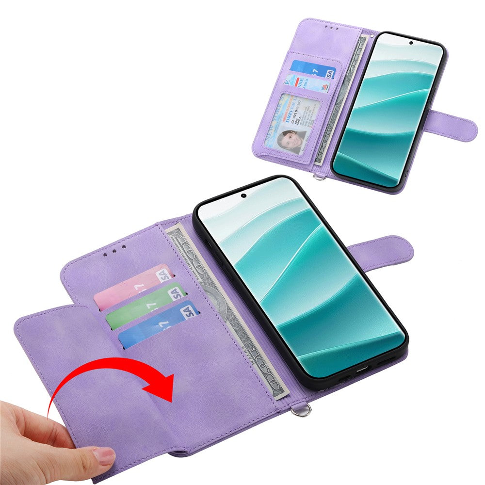 For Xiaomi Redmi Note 15 Pro 4G (Global) Case Flower Pattern PU Leather Wallet Phone Cover with Strap - Light Purple