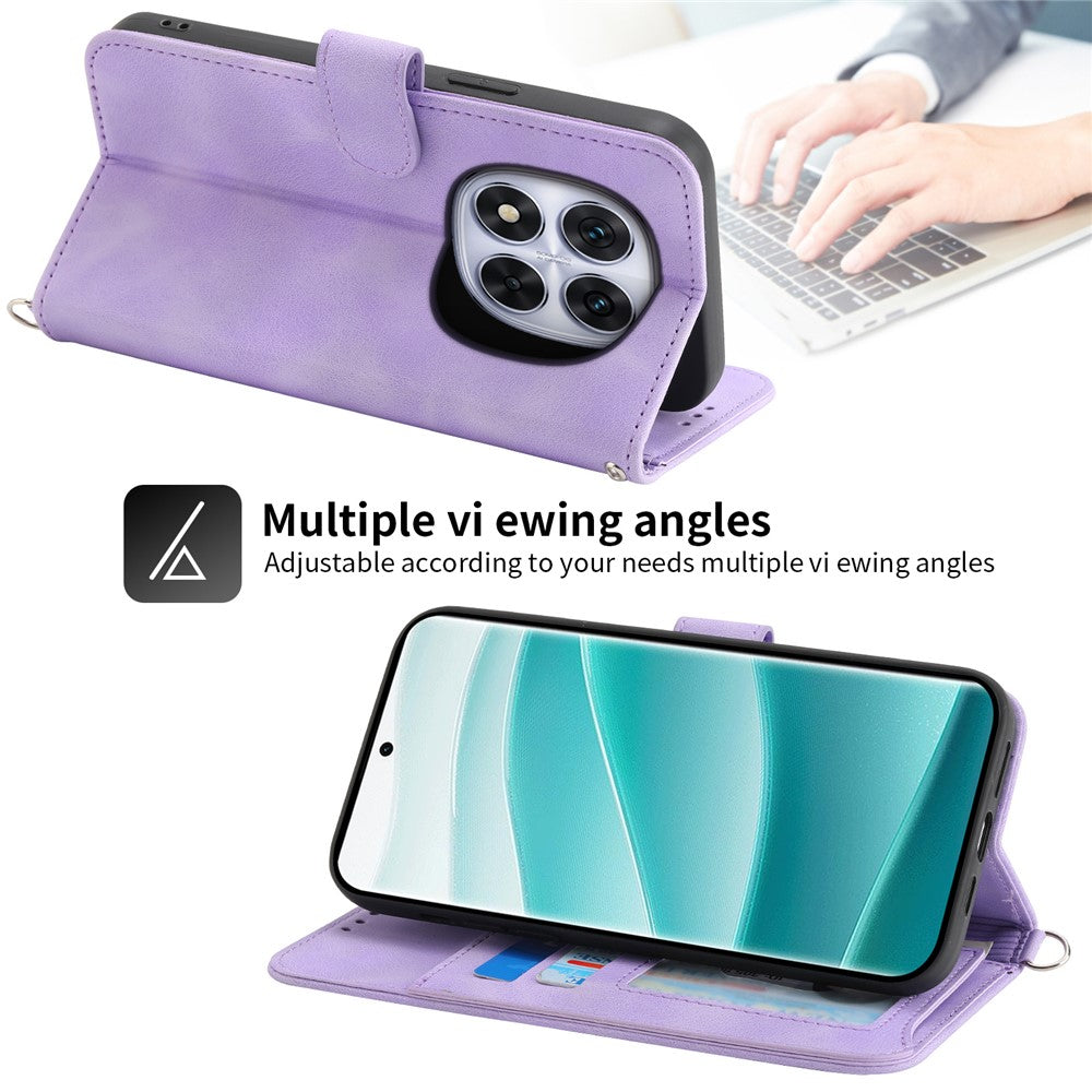 For Xiaomi Redmi Note 15 Pro 4G (Global) Case Flower Pattern PU Leather Wallet Phone Cover with Strap - Light Purple