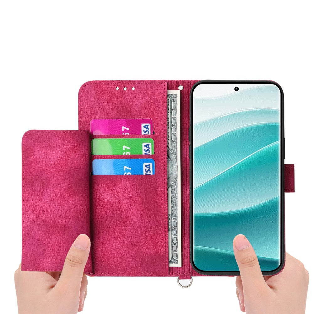 For Xiaomi Redmi Note 15 Pro 4G (Global) Case Flower Pattern PU Leather Wallet Phone Cover with Strap - Wine Red