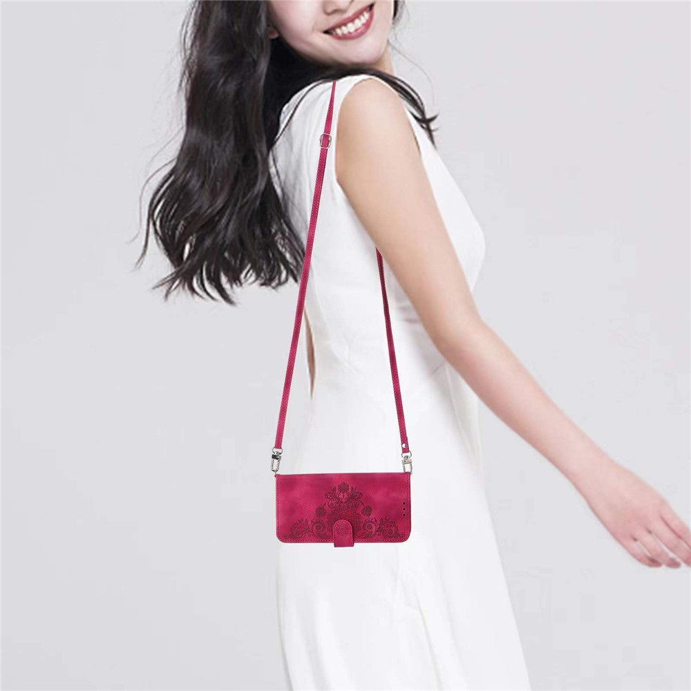 For Xiaomi Redmi Note 15 Pro 4G (Global) Case Flower Pattern PU Leather Wallet Phone Cover with Strap - Wine Red
