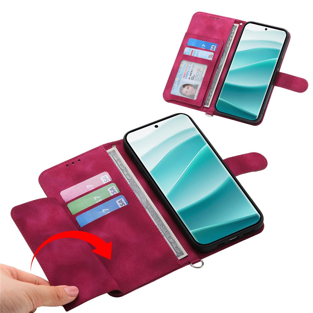 For Xiaomi Redmi Note 15 Pro 4G (Global) Case Flower Pattern PU Leather Wallet Phone Cover with Strap - Wine Red
