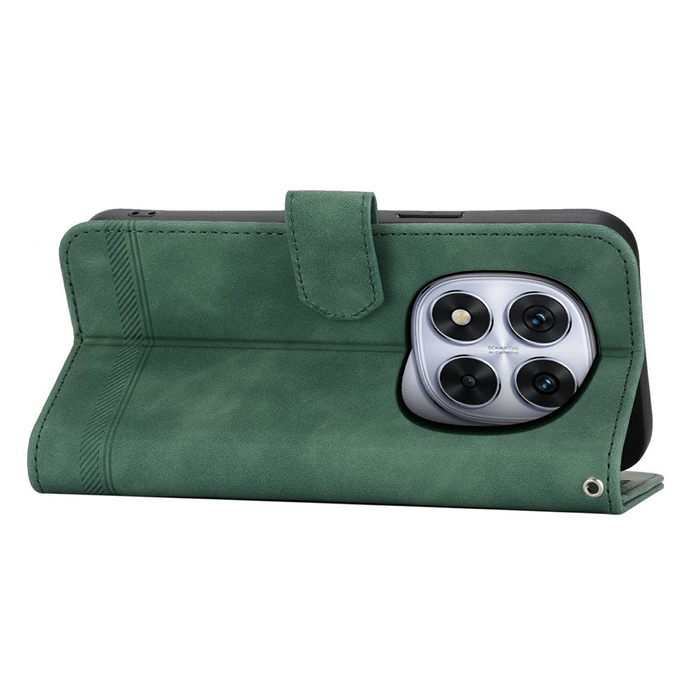 DIERFENG DF-03 For Xiaomi Redmi Note 15 Pro 4G (Global) Case Lines Imprint Wallet Leather Phone Cover with Wrist Strap - Green