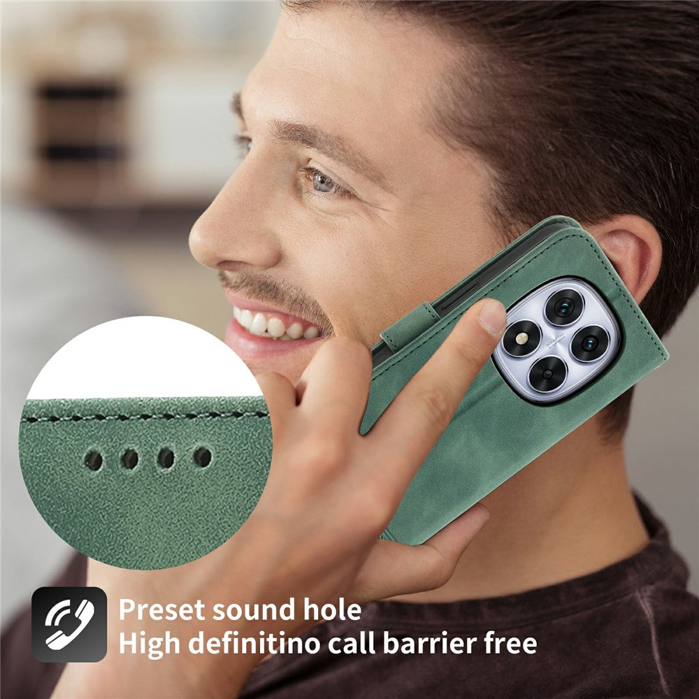 DIERFENG DF-03 For Xiaomi Redmi Note 15 Pro 4G (Global) Case Lines Imprint Wallet Leather Phone Cover with Wrist Strap - Green