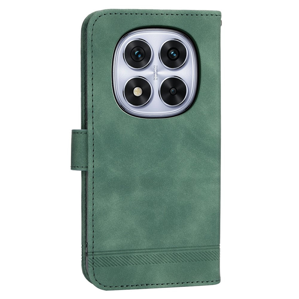 DIERFENG DF-03 For Xiaomi Redmi Note 15 Pro 4G (Global) Case Lines Imprint Wallet Leather Phone Cover with Wrist Strap - Green