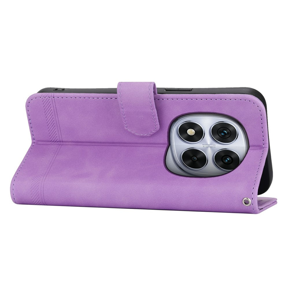 DIERFENG DF-03 For Xiaomi Redmi Note 15 Pro 4G (Global) Case Lines Imprint Wallet Leather Phone Cover with Wrist Strap - Purple