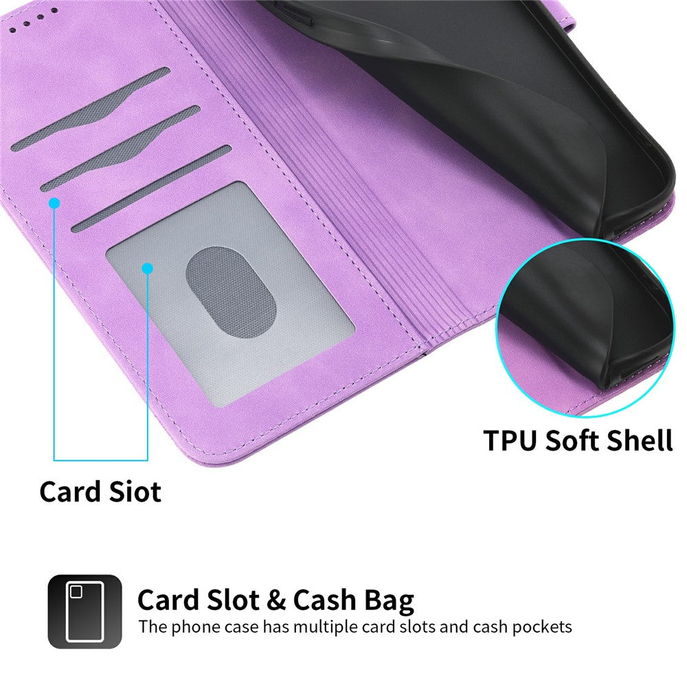 DIERFENG DF-03 For Xiaomi Redmi Note 15 Pro 4G (Global) Case Lines Imprint Wallet Leather Phone Cover with Wrist Strap - Purple