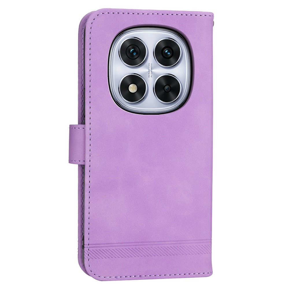 DIERFENG DF-03 For Xiaomi Redmi Note 15 Pro 4G (Global) Case Lines Imprint Wallet Leather Phone Cover with Wrist Strap - Purple