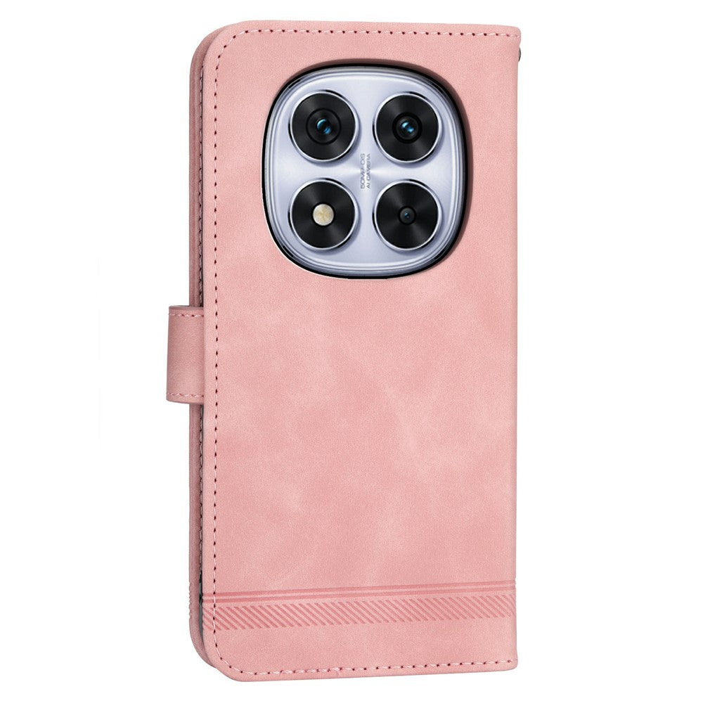 DIERFENG DF-03 For Xiaomi Redmi Note 15 Pro 4G (Global) Case Lines Imprint Wallet Leather Phone Cover with Wrist Strap - Pink