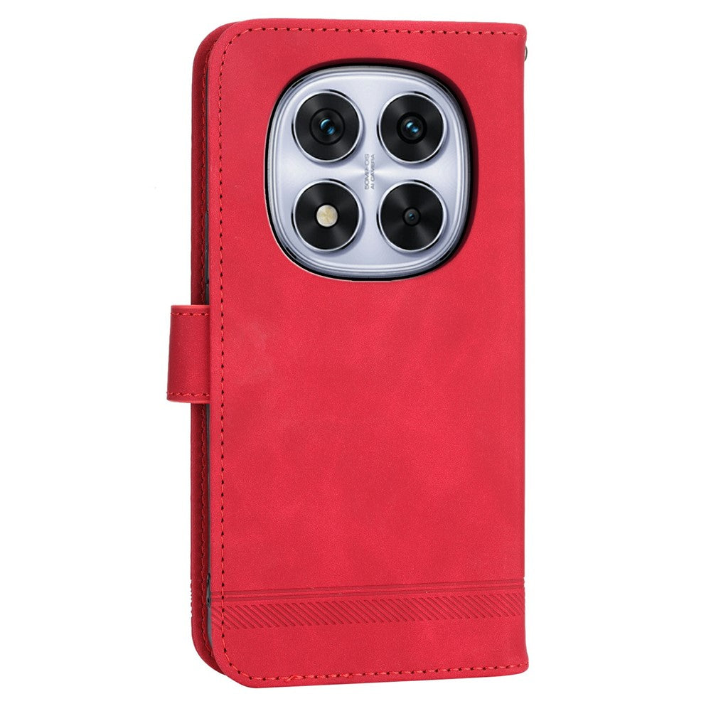 DIERFENG DF-03 For Xiaomi Redmi Note 15 Pro 4G (Global) Case Lines Imprint Wallet Leather Phone Cover with Wrist Strap - Red