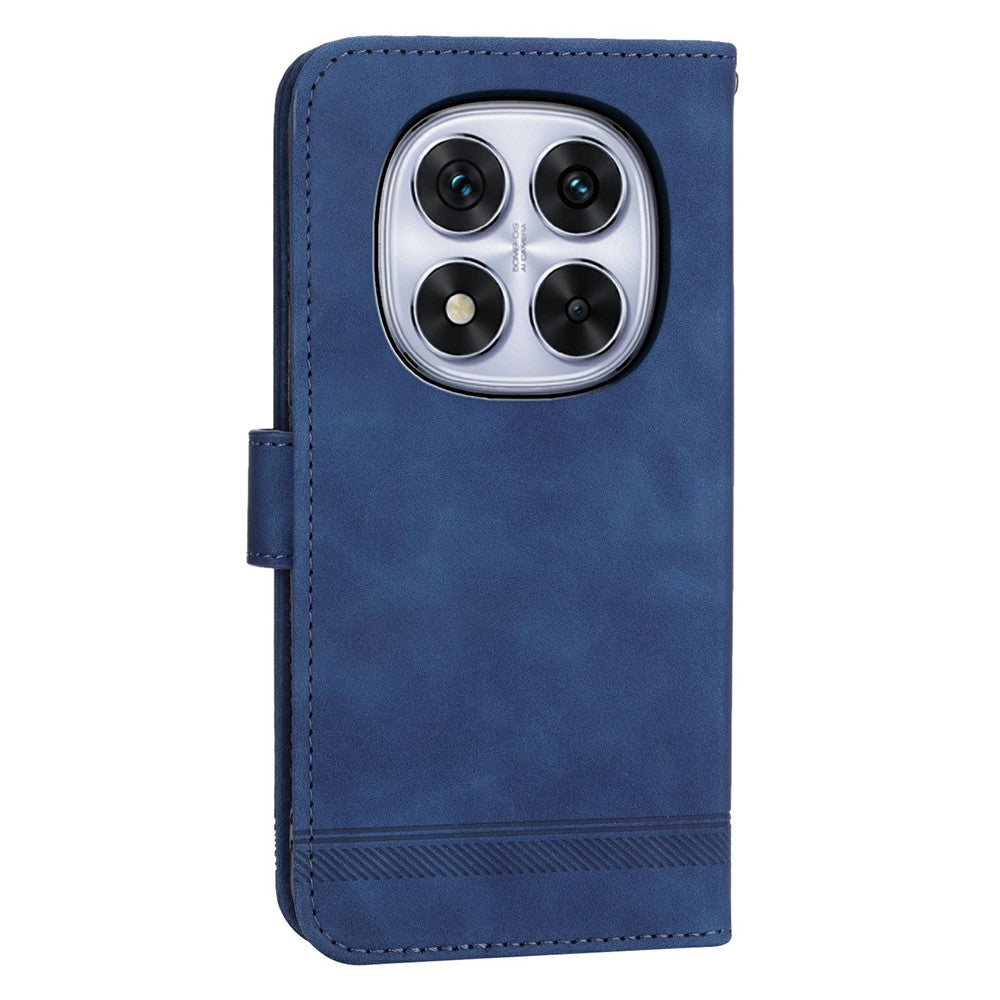 DIERFENG DF-03 For Xiaomi Redmi Note 15 Pro 4G (Global) Case Lines Imprint Wallet Leather Phone Cover with Wrist Strap - Blue