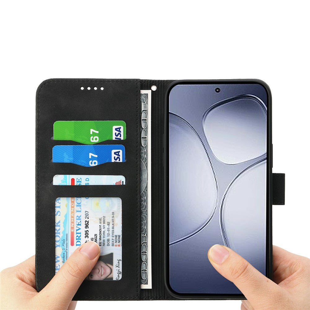 DIERFENG DF-03 For Xiaomi Redmi Note 15 Pro 4G (Global) Case Lines Imprint Wallet Leather Phone Cover with Wrist Strap - Black