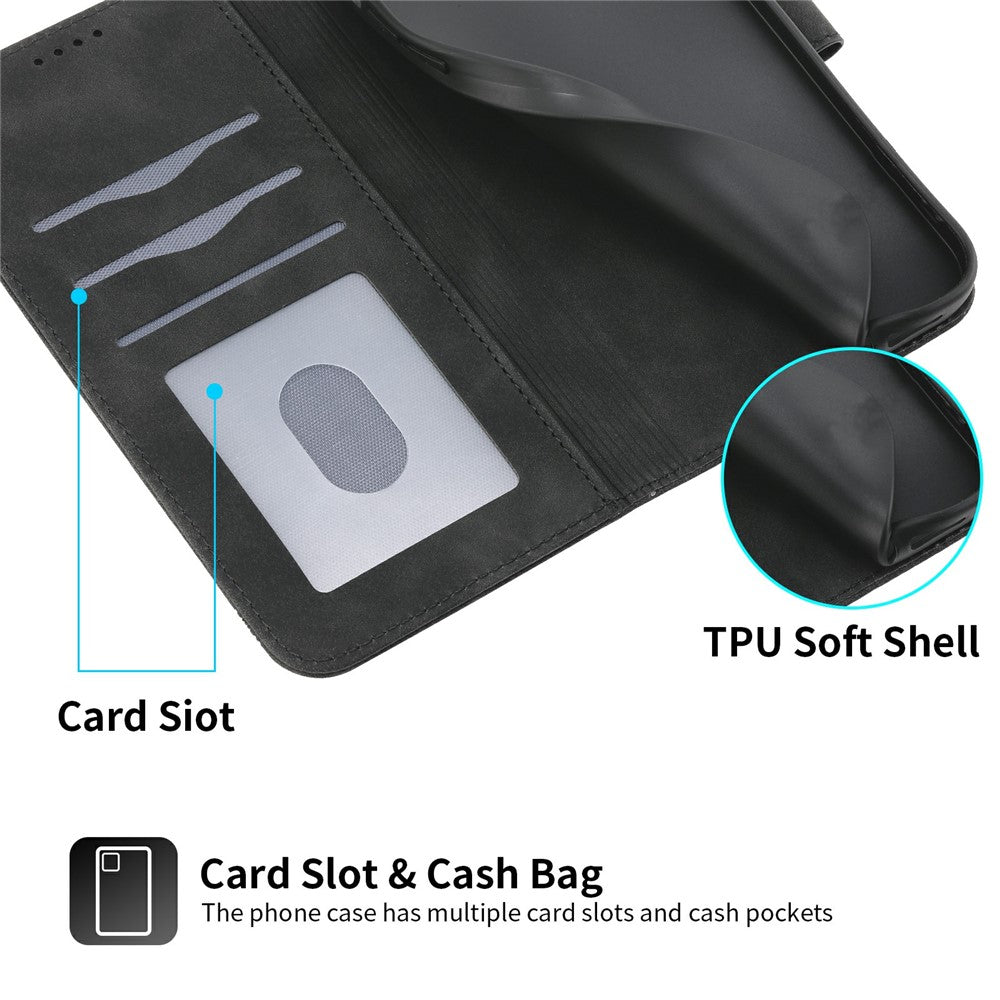 DIERFENG DF-03 For Xiaomi Redmi Note 15 Pro 4G (Global) Case Lines Imprint Wallet Leather Phone Cover with Wrist Strap - Black