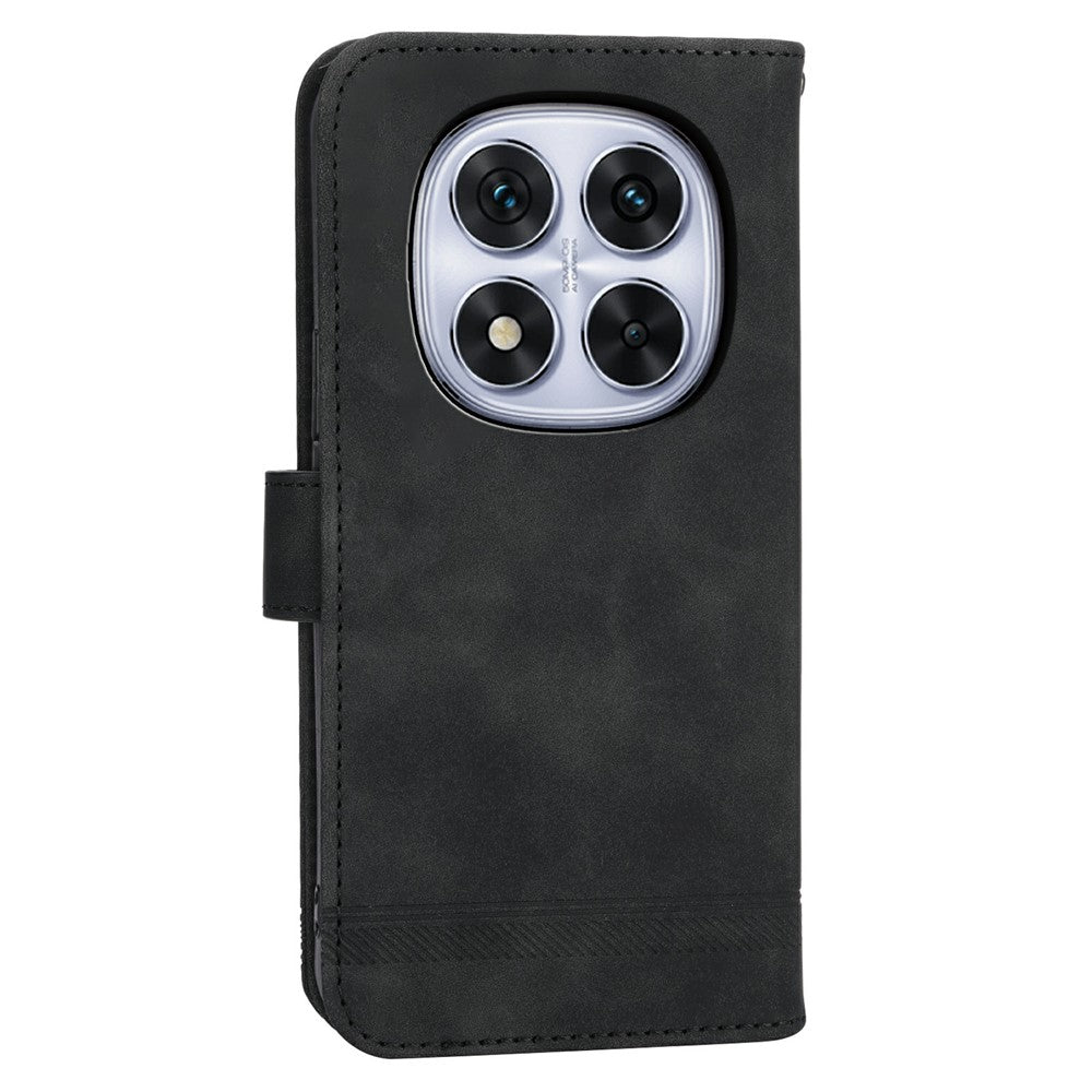 DIERFENG DF-03 For Xiaomi Redmi Note 15 Pro 4G (Global) Case Lines Imprint Wallet Leather Phone Cover with Wrist Strap - Black