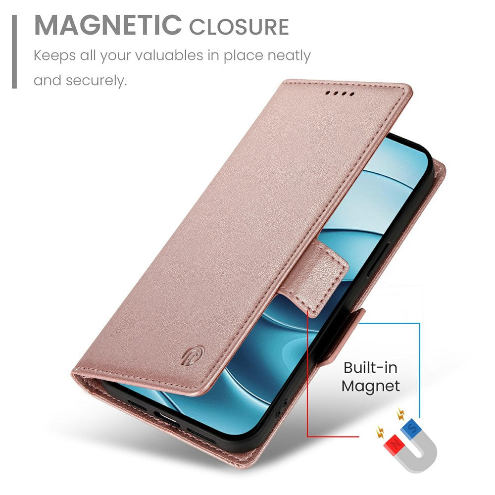 For Xiaomi Redmi Note 15 Pro 4G (Global) Stand Case PU Leather Wallet Phone Cover - Rose Gold