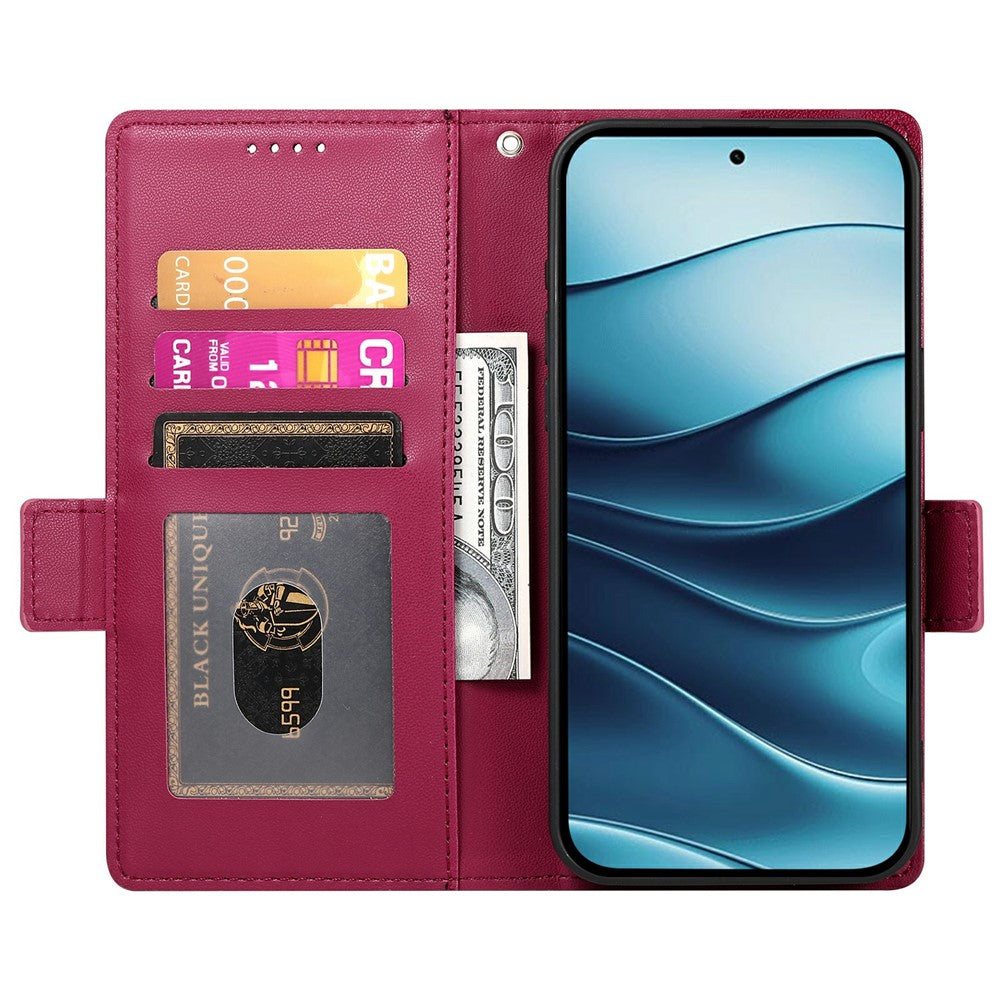 For Xiaomi Redmi Note 15 Pro 4G (Global) Stand Case PU Leather Wallet Phone Cover - Wine Red