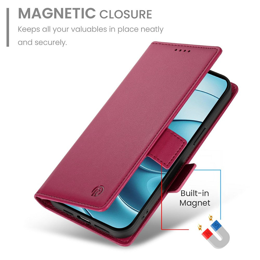 For Xiaomi Redmi Note 15 Pro 4G (Global) Stand Case PU Leather Wallet Phone Cover - Wine Red