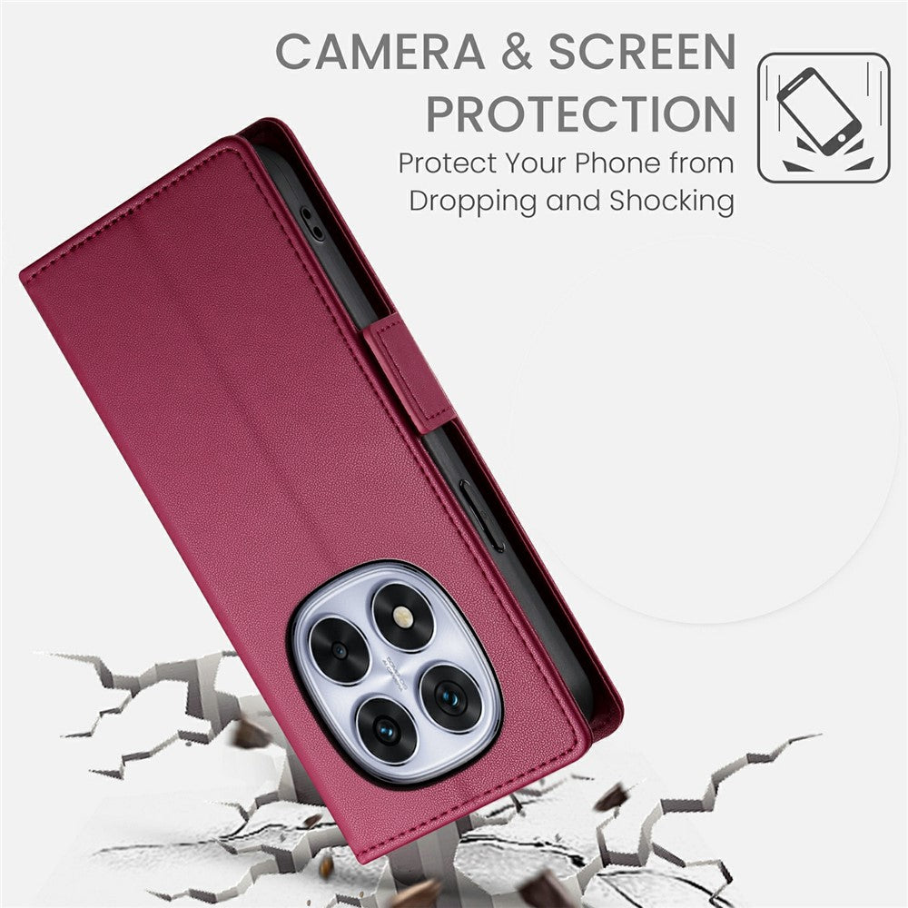 For Xiaomi Redmi Note 15 Pro 4G (Global) Stand Case PU Leather Wallet Phone Cover - Wine Red